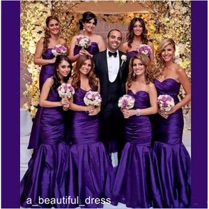 Festa de casamento eventos formal dressessimple roxo vestidos de dama de honra de sereia com sweetheart sem mangas piso-comprimento feito sob encomenda formal