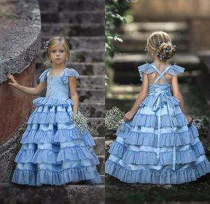 Cute New Flower Girls Dresses For Wedding Multilayer Sleeveless Kids Formal Wear Floor Length Girl S Pegeant Dress