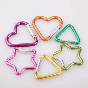 100 pçs / lote 5 cm Anel de Alumínio Estrela Carabiner Heart shape KeyChain Gancho Clipe Escalada Camping Ferramenta Ao Ar Livre