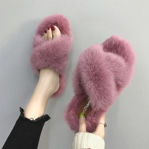 Fleece plysch tofflor för kvinnor bär 2020 söta netto röda sandaler tidvattenskor lata hushålls sandaler bomull tofflor på vintern