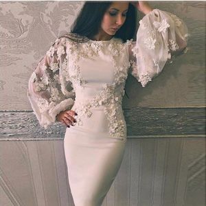 New Arrival Long sleeves evening dresses crew 2019 Flower 3D lace short evening gown robe de soiree abendkleider muslim evening dress