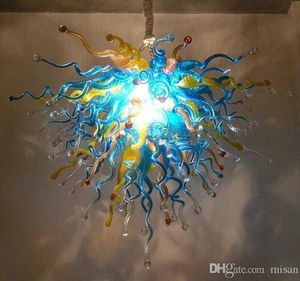 手の吹き付けガラスシャンデリアランプクリスタルシャンデリア高品質ムラノアート装飾ターコイズブルー照明