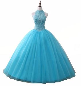 Nyaste Tulle Sexy Ball Gown Quinceanera Klänningar 2019 Kristallpärlor Lace Up Pagant Debutante Formell Evening Prom Party Gown Al78