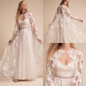 2019 Tulle Długie Koronki Appliqued Wedding Cape Tani kurtka Bolero Wrap White Ivory Kobiety Akcesoria Bridal Custom Made