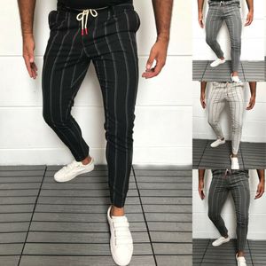 Mäns Formella Business Striped Dress Pants Slim Fit Casual Long Trousers 2019 Striped Men Byxor