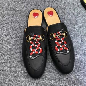 2019 Leather soft cowhide Lazy women shoes Metal buckle beach slippers Mules Princetown Classic slippers Size 35-42