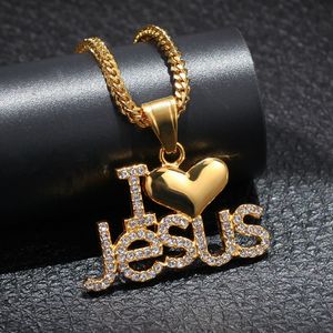 2019 Nowe Męskie Hip Hop Złoto Ze Stali Nierdzewnej I Uwielbiam Jezusa Serca Naszyjnik Łańcuch Out Diament Początkowy Rapera Biżuteria Prezenty dla Mężczyzn