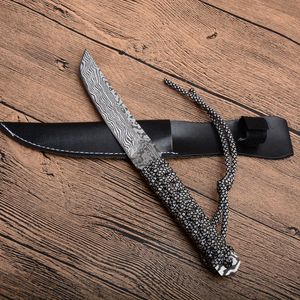 Aktion: Kleines Katana-Messer mit feststehender Klinge, 440C-Tanto-Klinge, voller Tant-Paracord-Griff, gerade Messer mit Lederscheide