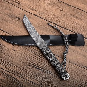 Promotion Small Katana Fixed Blades Kniv 440c Tanto Blade Full Tant Paracord Hantera raka knivar med lädermantel