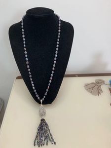 Hand knotted two styles mm black purple baroque freshwater pearl micro inlay zircon tassel long sweater chain necklace fashion jewelry