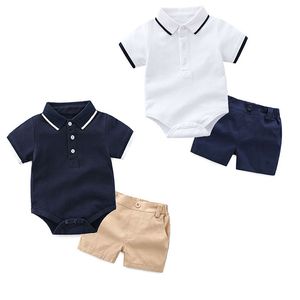 キッズデザイナー服男の子紳士服幼児幼児ロンパース+ショートパンツ2個/セット2019夏の赤ん坊の服セットC6610