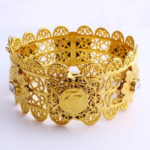 Новый роскошный Женщины Большой Широкий браслет 70мм РАЗДЕЛЫВАЕМЫЙ таиландского бата Gold GP Дубай Стиль African Jewelry Открытые браслеты с камнями для людей среднего