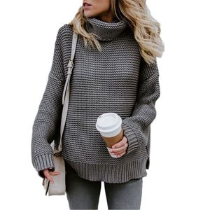 2018 Winter Herbst Frauen Langarm Pullover Übergroßen Rollkragen Kabel Gestrickte Pullover Tops Solide Plus Größe Pullover