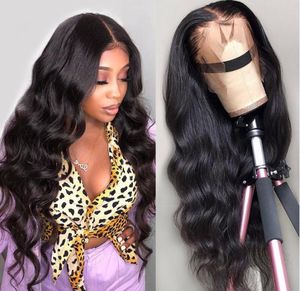 2021 Pre Plocked Lace Front Human Hair Wigs 8-26 tums brasiliansk kroppsvåg peruk med baby remy