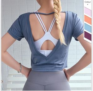 New Ins Deep V Backless Fitness T-shirt Women Fast-drying Short-sleeved Women's Yoga T-shirt in Europe and America