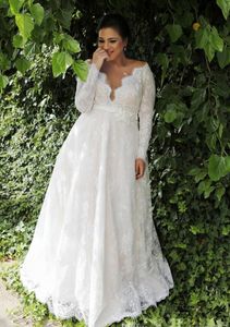 Wholesale lace wedding dresses empire waist sleeves for sale - Group buy Garden A line Empire Waist Lace Wedding Dresses With Long Sleeves Sexy Long Wedding Gowns For Plus Size Wedding Dresses