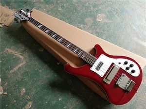 Neu eingetroffene rote E-Bassgitarre mit durchgehendem Hals und Korpus, 4 Saiten, Korpusbindung, weißem Schlagbrett und Chrom-Hardware, kann individuell angepasst werden