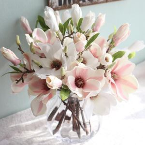 6st Dekor Silk Artificial Magnolia Artificial Flower Bush for Home Party Wedding New Year Christ Chuld Decoration Gratis frakt