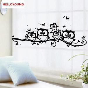 DIY Wall Sticker Creative Cartoon Black Owl Bakgrundsbilder Art Mural Vattentät TV Väggklistermärken Heminredning Bakgrund