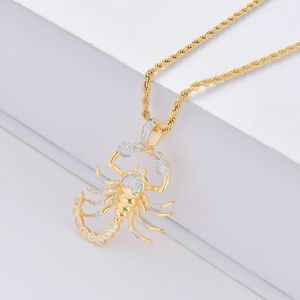 Fashion-Luxury Designer 18K Gold Plated Iced Cubic Zirconia Mens Hip Hop Scorpion Necklace Bling Halloween Jewelry Gifts For Men Women