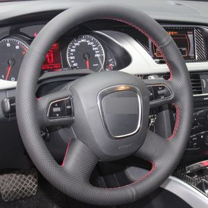 Black Leather Hand-stitched Car Steering Wheel Cover for Audi Old A4 B7 B8 A6 C6 2004-2011 Q5 2008-2012 Q7 2005-2011