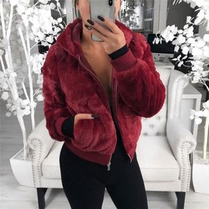 Winter Women Faux Fur Coat Warm Fleece Jackets Crop Tops Fashion Slim Fur Pockets Zipper Up Punk Outwear