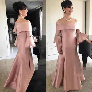 Vintage Noble Bateau Neck Plus Size Mother of the Bride Formal Dresses Dusty Pink Evening Party Wear Wedding Gästklänning GROOM MOT224L