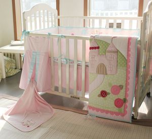 Wholesale tree baby bedding for sale - Group buy Spanish Baby Organizer for infant girl Crib bedding set Cot Bumper set Quilt Bumper Mattress Cover Skirt Embroidered bird trees castle