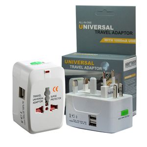 Universal Travel Adapter with 2 USB Ports - All-in-One Global Power Plug Converter for AU, US, UK, EU - Compact, International AC Charger - Retail Box