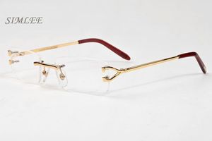 Atacado-2018 Óculos de Sol de Alta Qualidade para Homens Unisex Rimless Clear Óculos Moda Homens Óculos Gold Prata Metal Quadro Búfalo Chifre Óculos