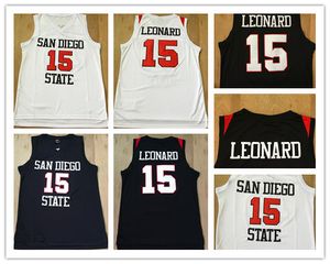 Mens San Diego State Aztecs #15 College Black White University Shirts Kawhi Leonard baskettröjor
