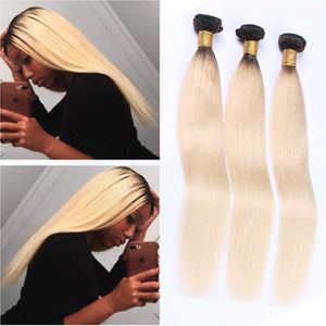 Indiska Virgin Hair Extensions 3 buntar 1b / 613 Två toner Ombre Coolor raka 1b 613 Hårväv 3 stycken / mycket