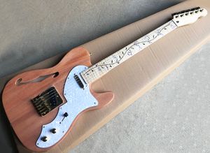 Doğal Ahşap Renk Yarı Hollow Maun Elektro Gitar Alev Maple Boyun, Gülağacı Klavye, Özelleştirilebilir