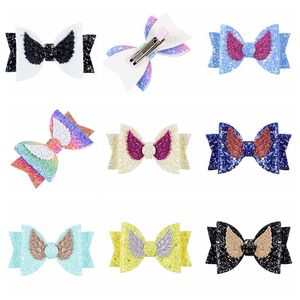 Sequin Hairgrips Angel Wing Princess Hairpins Leather Bow Hair Clips Girls Glitter Hair Bows with Clip Fashion Hair Accessories YW3270Q