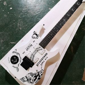 Custom factory wholesale direct sales electric guitar, 6-string shaped, white paint, oil painting, pink fingerboard and black accessories