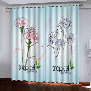 European flower plant Blackout Curtains For Living Simple flowers Room Bedroom 3D Curtain Window Modern Home Decor KTV Hotel Drapes