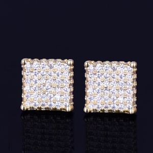 New Gold Star Hip Hop Jewelry 8mm Small Square Stud Earring for Men Women's Ice Out CZ Stone Rock Street Three Colors