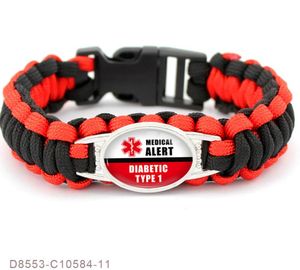 Medical Alert Diabetic Type2 Type1 Awareness Paracord Survival Friendship Statement charm Bracelets outdoor camping hiking bracelets