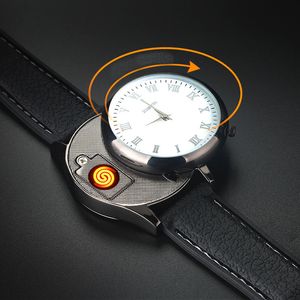 Männer beobachten kreative flammenlose USB -leichtere Uhren Menwristwatches Wolframstahl Watchband Zigarette Leichter größere Menge