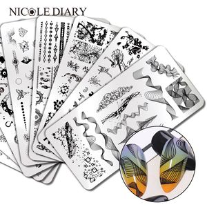 Nail Art Templates NICOLE DIARY Plant Flower Stamping Plates Geometric Line Wave Pattern Image Stamp Stencils Tool