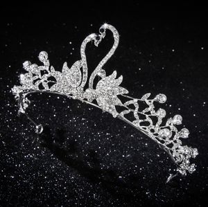 Bride accessories shining Flower girls rhinestones swan princess crown kids pearls Party hair ornaments lily jewelry Y2220