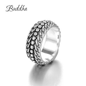 Nuovo design semplice rotondo brufolo punto Buddha anello antico anello in argento grandi uomini gioielli nave di goccia all'ingrosso