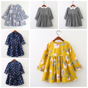 2019 new design baby girls long sleeve dress grid floral boat strawberry printed princess girls spring autumn skirts