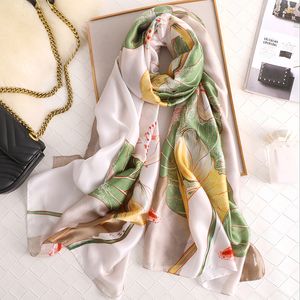 Twill Silk Scarves for Women Designer Floral Pashmina Stole Ladies Long Bandana Femme Silk Turkish Foulard Hijab Shawl Scarf New