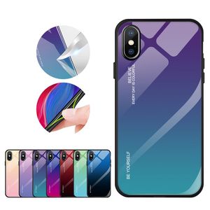 Luxo híbrido gradiente de cor tampa traseira de vidro temperado com soft edge phone case shell para iphone plus x xr xs samsung s8 s9 s10