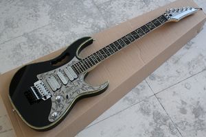 Fabrikspezifische schwarze E-Gitarre mit Metall-Schlagbrett, Floyd-Rose-Brücke, Chrom-Hardware, Lebensbaum-Inlay, kann individuell angepasst werden