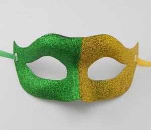 Fãs de carnaval máscara de pó de ouro pintada meia face máscara de duas cores de plástico brilhante festa de bola de natal de halloween ouro verde brilhante