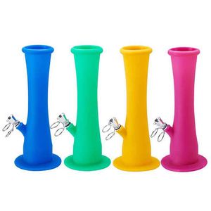 Silicone bong Hookahs with metal downstem Diffuse colored Portable foldable Smoking Water pipe Oil Rig 235mm