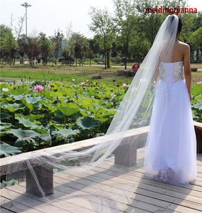 Nuova moda di alta qualità elegante bianco avorio lunghezza cappella uno strato pettine in lega bordo matita velo da sposa marchio Meidingqianna