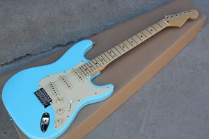Blue sky with Cream pickguard electric guitar, and microphones, maple fretboard, chrome hardware, providing customized services.
